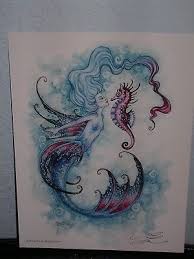 Amy Brown Sea Horse Crush Signed New Mermaid Tattoo Designs Mermaid Tattoos Seahorse Tattoo