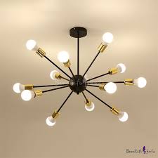 Black And Gold Flush Mount Ceiling Light Industrial Vintage Semi Flush Mount With Black Finished Support Gold Socket 12 Lights Iron Ceiling Lights Mid Century Ceiling Light Metal Ceiling Lighting