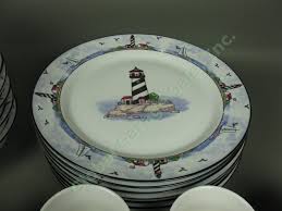 Ebros nautical marine coastal blue and white pacific sea nettle jellyfish ceramic dinnerware for beach party hosting kitchen and dining serveware (salad dessert appetizer plates 8.75d pack of 2) 4.9 out of 5 stars 16. Huge 32 Pc Coastal Lighthouse Nautical Dinnerware Set Dish Plates Bowls Cups Lot