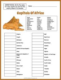 Free Capitals Of Africa Geography Worksheet Geography Worksheets Geography For Kids Geography Classroom
