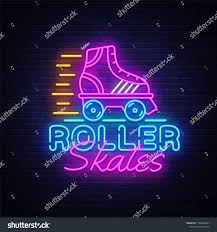 Roller Skates Neon Sign Vector Retro Quad Roller Skates Neon Logo Design Template Modern Trend Design Night Neon Neon Signs Neon Logo Neon Lights For Rooms