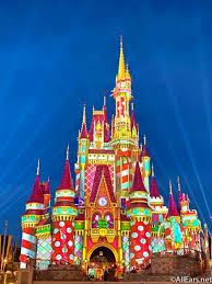 Disney world cinderella castle at night. Photos And Videos Cinderella Castle S Holiday Projections Debut At Magic Kingdom Allears Net