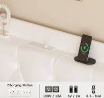 Vabches Bingkai tempat tidur Ratu mengambang dengan lampu LED berlapis kain  kulit PU Platform tempat tidur bingkai dengan penyimpanan Headboard Power  ...