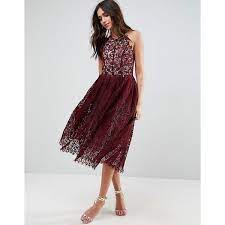 Asos Lace Pinny Scallop Edge Prom Midi Dress 120 Liked On Polyvore Featuring Dresses Red M Prom Midi Dress Sheer Lace Dress Gorgeous Wedding Dress Gowns
