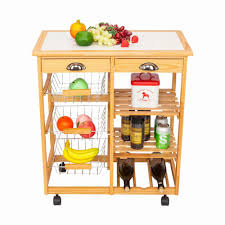 Rolling kitchen island cart white winterland coat hanger. Rolling Wood Kitchen Island Storage Trolley Utility Cart Rack W Storage Drawers Baskets Dining Stand W Wheels Countertop Wood Walmart Com Walmart Com