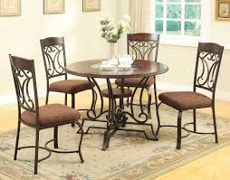 Jaimey 5 Piece Dinette Table And 4 Chairs Dk Oak Finish W Glass Insert Table And Wood Shelf In A Round Dining Table Sets Dining Table Dining Room Seating