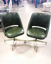 Vintage Retro Mid Century Modern Green Leather Chair Swivel Goodwill Green Leather Chair Classic Office Furniture Leather Dining Room Chairs
