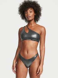 Silver Foil Rib Cut Out One Shoulder Swim Bikini Top | Victoria's Secret UK