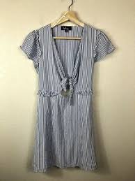 Details About Lulus Seaport Light Blue And White Striped Tie Front Dress Size Medium