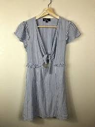 details about lulus seaport light blue and white striped tie front dress size medium