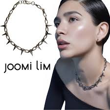 JOOMI LIM Silver Rhodium PlatedBrass EDEN Spike Punk Chain 17 Choker  Necklace