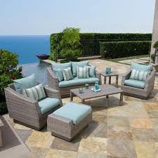 Rst Brands Cannes 6 Piece Patio Seating Set With Bliss Blue Cushions Op Peoss6 Cns Bls K The Home Depot Patio Seating Sets Gray Patio Furniture Patio Seating