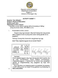 This lesson explains the components of three fundamental body movements: Pe Activitysheet1