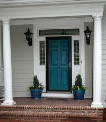 Bright shutter colors like aqua, red, green, and even purple will completely transform your home. That Way The Pots Would Blend With The Front Door Better Description From Amyspencerinteriors Com I Searched For Teal Front Doors Tan House Front Door Colors