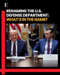 FirstpostNews: President Trump plans to rename the US Department of Defense  back to its original name, the Department of War. The change aims to  emphasise America's military strength, but requires Congressional approval