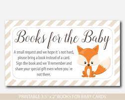 Find different wording and poems for a bring a book instead of a card, insert for baby shower invitations. Woodland Bring A Book Instead Of A Card Inserts Woodland Baby Shower Books For The Baby Cards Fox Bo Baby Shower Book Fox Baby Shower Baby Shower Invitations