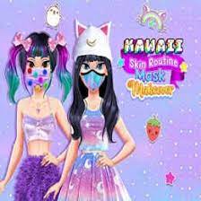 لعبة روتين بشرة كواوي وماسكات kawaii skin routine mask makeover anime makeup
