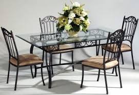 Chintaly 0710 Collection 5 Piece Dining Room Set Rectangular Table Wrought Iron Dining Table Glass Dining Table Set Metal Dining Chairs