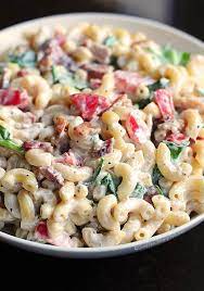 Blt Macaroni Salad With Elbow Macaroni Mayonnaise Sour Cream Rice Vinegar Garlic Powder Salt Ground Black Pepp Recipes Salad Side Dishes Delicious Salads