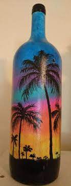 Miami 4x14x4inch Acrylic Glass Hand Painted Wine Bottle Inspired From The Scenery When Liv Hand Painted Wine Bottles Bottle Painting Painted Glass Bottles