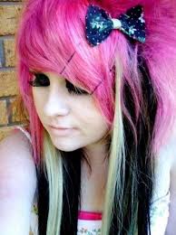 Best emo hairstyles for long hairs: Pink Black Blonde Emo Hair With Bow Scene Hair Scene Haircuts Emo Hair