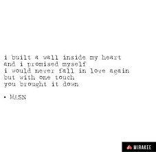 Nietomicheln Writes About Walls Of Her Heart I Promised Myself I Would Never Fall In Love Ag Love Again Quotes Falling In Love Quotes Falling For You Quotes
