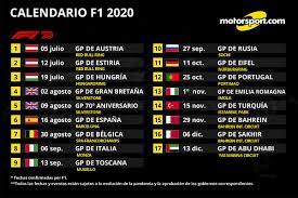 Este es el calendario de f1 con las fechas de todos los grandes premios que se disputarán en 2021: Asi Queda El Calendario Definitivo 2020 De F1
