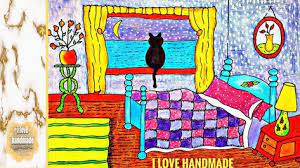 draw beautiful bedroom with nice colors رسم غرفة نوم كيوت جدا بألوان و art painting handmade