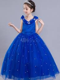 Cinderella Dresses Little Girls Royal Blue Flower Girl Dress Princess Beaded Kids Pageant Party Dress Princess Flower Girl Dresses Kids Pageant Dresses Flower Girl Dresses Blue
