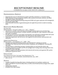 Excellent typing skills (50 wpm) work experience: 89 With Receptionist Resume Samples Resume Format