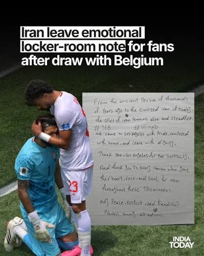 India Today | Iran's men's football team left an emotional handwritten note in their SoFi Stadium locker room on Sunday, thanking Los Angeles for its... | Instagram