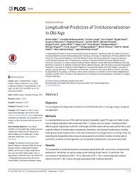 Pdf Longitudinal Predictors Of Institutionalization In Old Age
