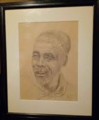 A Rolfe Brock framed drawing of an Asian man from 1963. Pick up only, cash  only thanks. Located in Oliver.