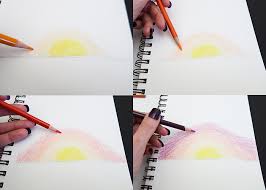 How to draw easy scenery | drawing sunset scenery step by step with oil pastels. Colored Pencil Sunset Art Journal Page Journal Freaks