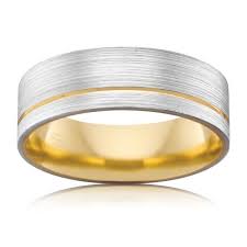 Brushed White And Yellow Gold Mens Wedding Rings With Yellow Gold Stripe 2t3728 Yellow Gold Mens Wedding Ring Mens White Gold Rings Mens Wedding Rings