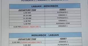 Jadual Feri Menumbok Labuan 2018 Alsakhinah