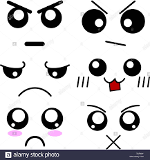 Facebook smileys, emoticons, emojis zum kopieren. Eingestellt Von Cartoon Gesichter Ausdrucken Emoticons In Anime Stil Vector Illustration Von Emotionen Fur Ihr Design Game Karte Stock Vektorgrafik Alamy