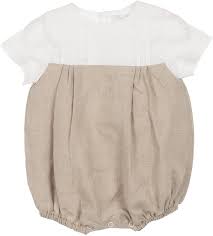 Carriage Boutique Complete Free Shipping Baby Boy Short Elegant Romper White Tan Cree