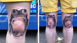 Spider web left knee tattoo for girls. Artist Creates Hilarious Frog Tattoos On Knees Youtube