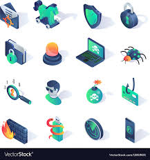 Cyber Security Isometric Flat Icons Vector Image On Di 2020