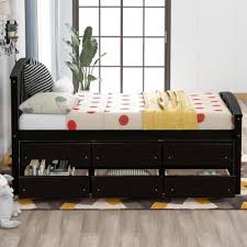 Dhp cambridge upholstered linen platform bed with wooden slat support and under bed storage. Bed Frame Mounted Storage Twin Beds Bedroom Furniture The Home Depot