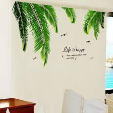 10 87us Shijuehezi Green Palm Leaves Wall Stickers Vinyl Diy Coconut Tree Leaves Mural Decals For Living Room Kitchen Home Decoration Wall Art Wall Sticker Wall Stickers Kids Tree Wall Stickers Room Wall
