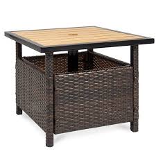 Best Choice Products Wicker Rattan Patio Side Table Outdoor Furniture For Garden Pool Deck W Umbrella Hole Brown Walmart Com Rattan Outdoor Furniture Outdoor Umbrella Stand Patio Umbrella Stand
