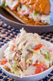Crab salad, red onion, lemon juice, sugar snap peas, imitation crabmeat and 6 more asian crab and cuke salad allrecipes white wine vinegar, soy sauce, cucumber, salt and ground black pepper and 1 more Crab Salad Seafood Salad Dinner Then Dessert