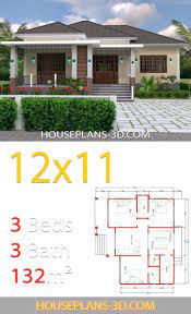 Home Design 12x11 With 3 Bedrooms Hip Roof House Plans 3d Architectural House Plans Bungalow House Design House Plan Gallery