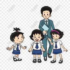 Ilustrasi Kartun 3 Murid Sekolah Rendah Dan Guru Lelaki Memakai Di 2020 Kartun Sekolah Guru
