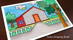 Add to likebox 47746547 architect drawing compasses. How To Draw Simple Scenery For Beginners Village House Drawing With Colour Pencils Youtube