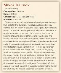 Learn how to use this in our class guide. D D Minor Illusion Cantrip Spell Card Dnd Campaign Ideas Spell Card Illusions