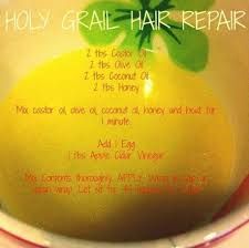 Holy Grail Hair Repair 2 Tbs Caster Oil 2 Tbs Olive Oil 2 Tbs Coconut Oil 2 Tbs Honey Mix The Oils And Honey And Natural Hair Styles Hair Treatment Hair Repair