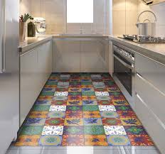 Does vinyl flooring stick to painted floors? Colourful Mexican Tiles Kitchen Floor Tiles Tenstickers
